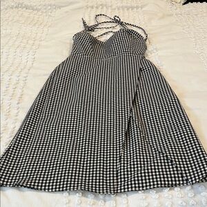 MAJORELLE Black and White Checkered Midi Dress